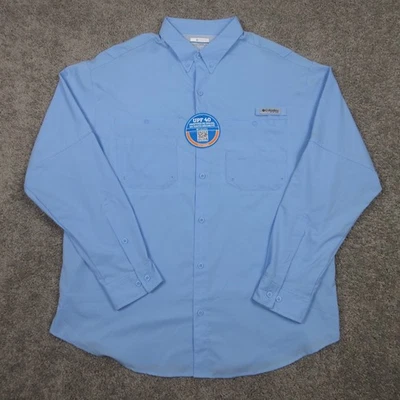Columbia Shirt Mens XL Blue PFG Omnishield Performance Fishing UPF 40 Button Up - Image 1 of 4