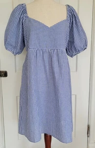 Old Navy Women's Size L Blue Gingham Seersucker Short Dress Puff Sleeve Pockets - Picture 1 of 15