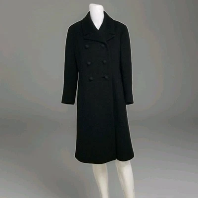 Abrigo de lana vintage años 60 Saks Fifth Avenue ILGWU hecho en unión negro doble pecho S Foto 1 de 4