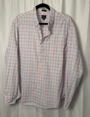 Men's J Crew 2XL Pink Blue Plaid Flex Washed Classic Button Up Shirt - Image 1 of 3
