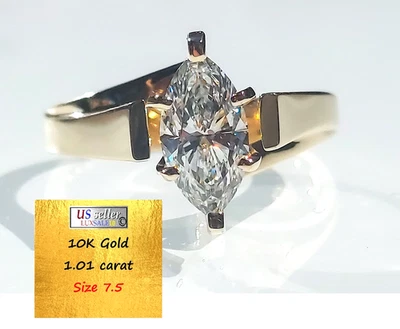 Diamond ring 1.01 carat certified diamond ,10k gold ring Marquise cut Size 7.5 - Image 1 of 4