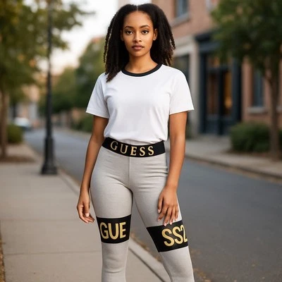 Pantalones deportivos Guess para mujer talla XS negros con logotipo dorado Foto 1 de 4