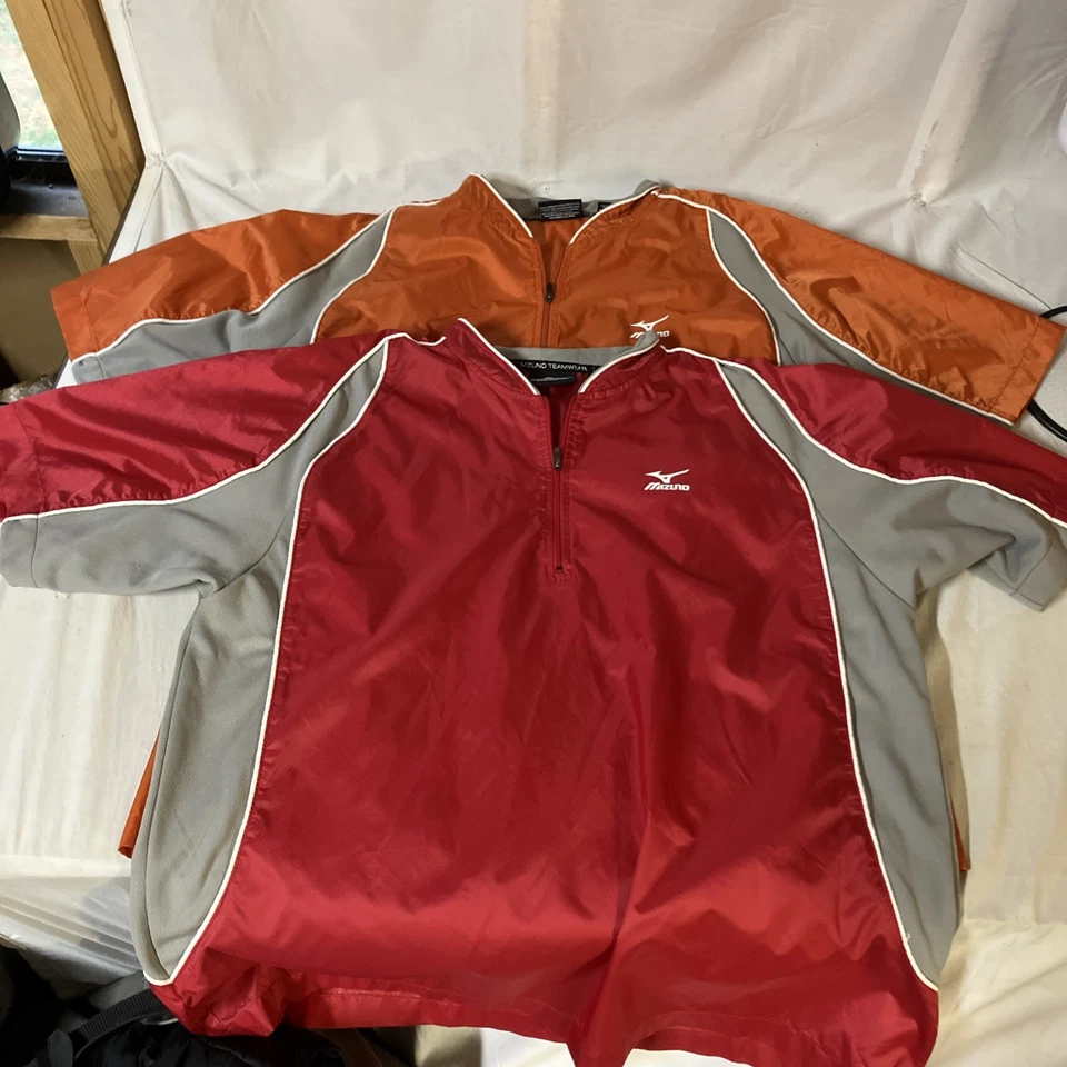 Lot of Two Mizuno Teamwear Baseball Warm Up Batting Shirt Medium 1 Red 1 Orange - Image 1 of 4