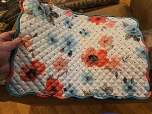 New Pioneer Woman Placemat Set Of 3 Vintage Bloom Reversible Quilted Floral Teal - Picture 1 of 2