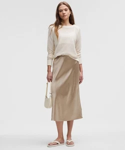 Lululemon Women’s Satin Midi Slip Skirt size S NWT Gold Stretch Pull On - Picture 1 of 7