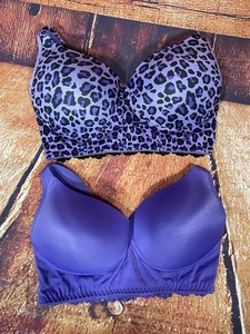 Rhonda Shear 2-pack Women's Medium No Wire Underwire Bra Purple/Cheetah Print - Picture 1 of 6