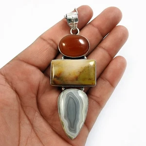 Botswana Agate Onyx Solid Sterling Silver Anniversary Christmas Gift Pendant - Picture 1 of 7