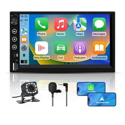 Doppel 2 DIN Autoradio mit Apple Carplay Android Auto USB FM Radio + Kamera 7" - Bild 1 von 4