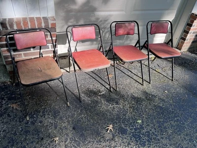 Vtg Samsonite CHAIR LOT Folding metal mid century modern dining set 4 Swag - Image 1 of 4