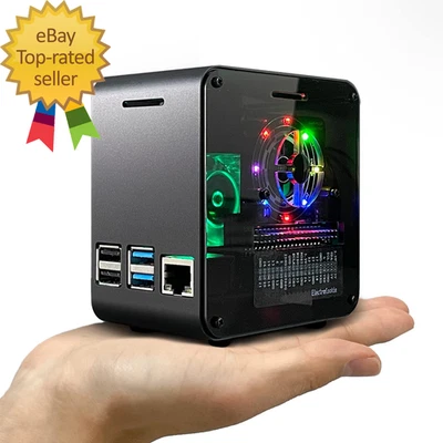 Raspberry Pi 4 Case  Aluminum Mini Tower Case with Cooling Fan and Color Changin - Image 1 of 4