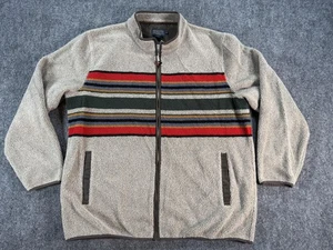 Pendleton Jacket Mens 2XL Beige Sherpa Fleece Stripe Full Zip Lined Western - Picture 1 of 16
