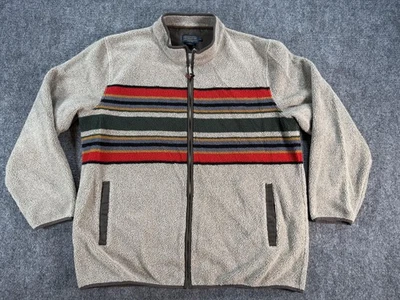 Pendleton Jacket Mens 2XL Beige Sherpa Fleece Stripe Full Zip Lined Western - Image 1 of 4