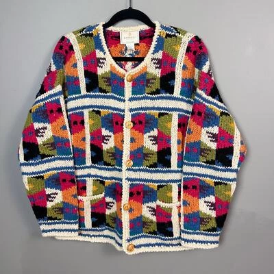 Express Suéter M/L Cárdigan Vintage Lana Tejido a Mano Grueso Gran Tamaño Colorido Foto 1 de 4