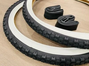 Two Beach Cruiser White Wall Bicycle Tires 26x2.125 & 2 Inner tubes 26" knobby - Picture 1 of 3