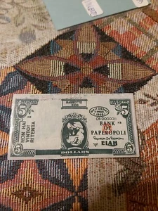 Walt Disney Elah 1969 Bank of Paperopoli Banconota da 5 dollari con Bassotto 333 - Foto 1 di 2
