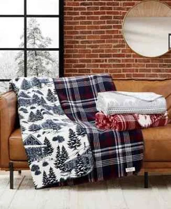 Weatherproof Reversible Plaid Throw, 50" x 70 Navy - Picture 1 of 6