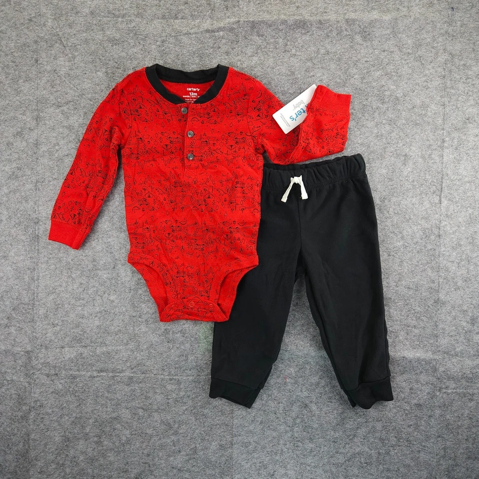 Carter's Baby 2 Piezas Henley Body Pantalón Conjunto Rojo, Negro Nuevo con Etiquetas Talla 12m Foto 1 de 1
