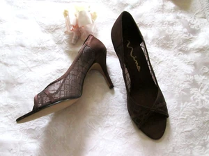 NINA BRAUN SCHIMMERNDES MESH OPEN TOE LEDERSOHLE 10M ELEGANTE ABSÄTZE NEU - Bild 1 von 13