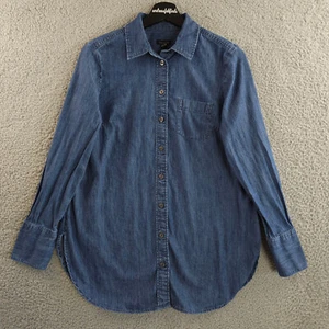 Talbots Shirt Womens XS Blue Denim Long Sleeve Button Up Tunic Cotton Casual - Picture 1 of 10