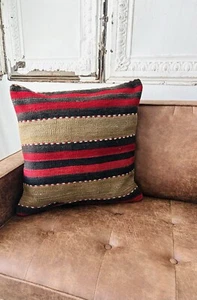 Nueva almohada hecha a mano falsa decoración del hogar única Kilim rayas textil vintage - Imagen 1 de 5
