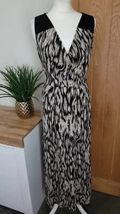 HOBBS Maxi Abito Elasticizzato Vita Nero Beige Taglia UK 12 - Foto 1 di 10