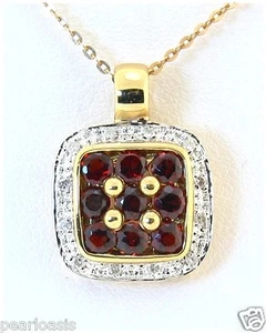 Genuine Garnet and Diamond Pendant, 14K Yellow Gold, 3 Grams, NEW - Picture 1 of 3