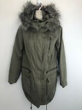 Witchery womens anorak jacket coat size 6 khaki fur trim hood (removable)