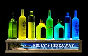 24" LED LIQUOR BOTTLE STEP DISPLAY W/PERSONALIZED HIDEAWAY BAR SIGN - Picture 1 of 1