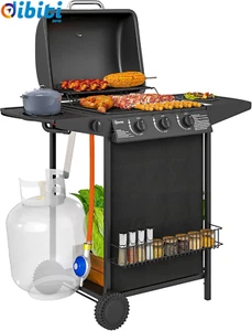 Barbecue a Gas in Acciaio, BBQ a Gas a 4 Bruciatori Da 9.5Kw Con Coperchio, Term - Foto 1 di 12