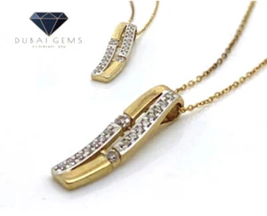 9ct Yellow gold double wavy created diamond pendant free post - Picture 1 of 8