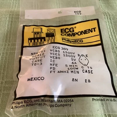 Sylvania Philips ECH389 NPN Silicon Horizontal Output Transistor 1500V - Image 1 of 2