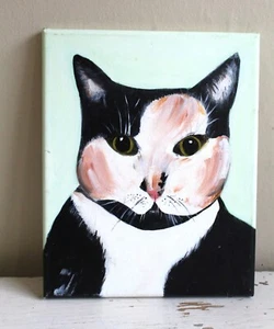 Hand Painted "Patches" Cat Portrait Acrylic on Canvas Folk Art Gallery Wall 2020 - Picture 1 of 7