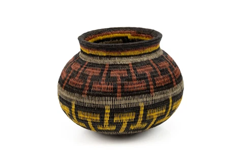 Black Brown and Gold Woven Basket Cover