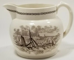 Spode Brown Boats Ships and Harbor Scenic Ivory Creamer - Picture 1 of 3