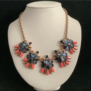 J.Crew J Crew Colorful Statement Necklace Chunky Blue Rhinestone - Picture 1 of 5