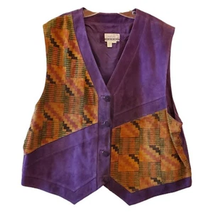 Linda Karan Leder Patchwork Weste Bunt Lila Vintage Damen Größe M - Bild 1 von 12