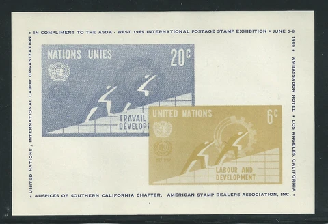 ASDA Issued S/S 1969 Int'l Postage Stamp Exhibition Showing UN # 199-200 Colors Cover