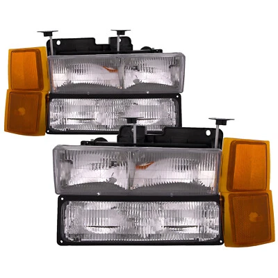 NEW Headlamps Pair 8 Pc Set Fits 94-99 Chevrolet Truck Pickup Stock C/K Suburban Foto 1 de 4