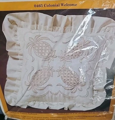 Vintage 1986 Creative Circle #0465 Colonial Welcome Decor Pillow Embroidery Kit - Image 1 of 4