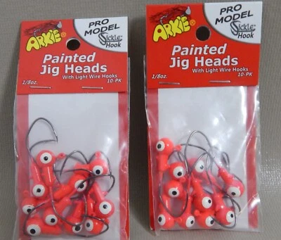 2 pacotes de 10 cabeças de gabarito redondas pintadas ARKIE modelo profissional gancho foice 1/8 oz ROSA - Imagem 1 de 4