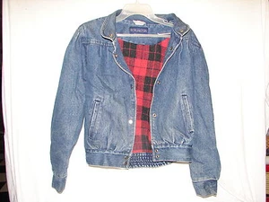 Abrigo Chaqueta de Jean Vintage Colección Burlington Rojo Forrado a Cuadros Forrado a Cuadros Grande - Imagen 1 de 5