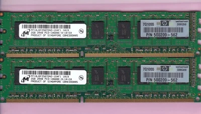 4GB 2x2GB MICRON PC3-10600E ECC MT18JSF25672AZ-1G4F1 HP 500209-562 DDR3 RAM KIT - Image 1 of 2