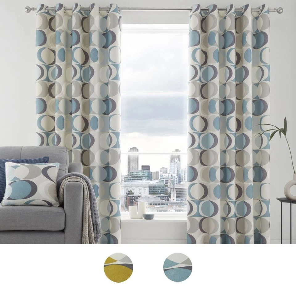 Fusion Sander Geometric Print 100% Cotton Eyelet Lined Curtains - Image 1 of 1