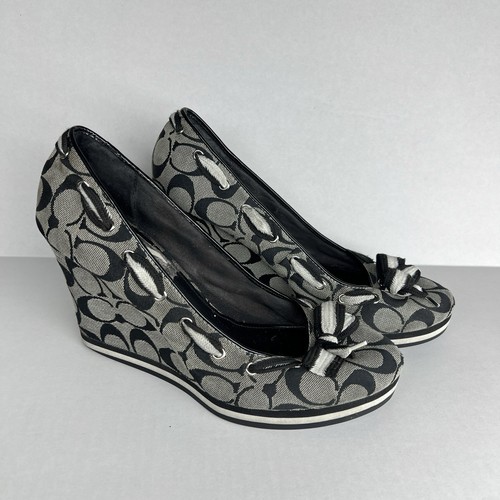 Décolleté COACH TENA logo grigio tela pelle tacco zeppa US 11 OTTIME CONDIZIONI