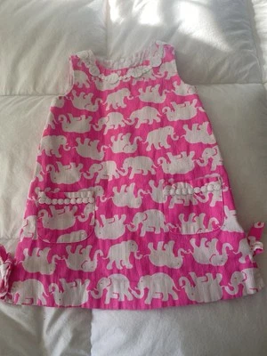 LILLY PULITZER МАЛЫШЕЙ ДЕВОЧЕК ПЛАТЬЕ РАЗМЕР 3 РОЗОВЫЙ И БЕЛЫЙ СЛОН ДИЗАЙН - Изображение 1 из 4