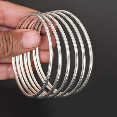 Set of 7 Sterling Silver Bangles | 925 Solid Silver Stacking Bracelets Bangle - Image 1 of 4
