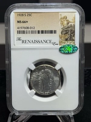1928-S Standing Liberty Quarter Graded NGC MS66+ CAC Luster Bomb - Image 1 of 4