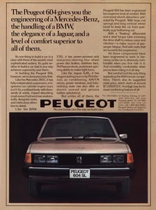 1977 Peugeot 604: Engineering Of a Mercedes Benz Vintage Print Ad - Picture 1 of 1