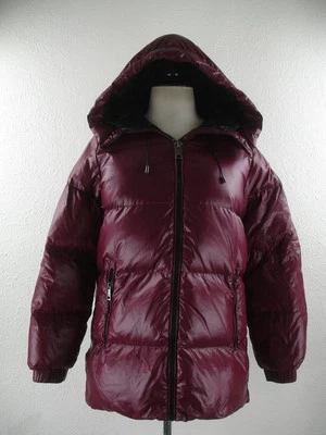 Mujer M Michael Kors Shine Ciré Nylon Puffer Chaqueta Parka Abrigo Borgoña Con Capucha Foto 1 de 4