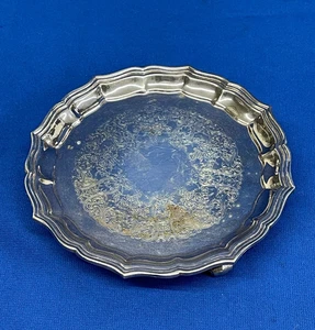 Vtg EOW & S Silver Plate Small Calling Card  Footed Tray Ornate Scalloped Rim - Picture 1 of 4